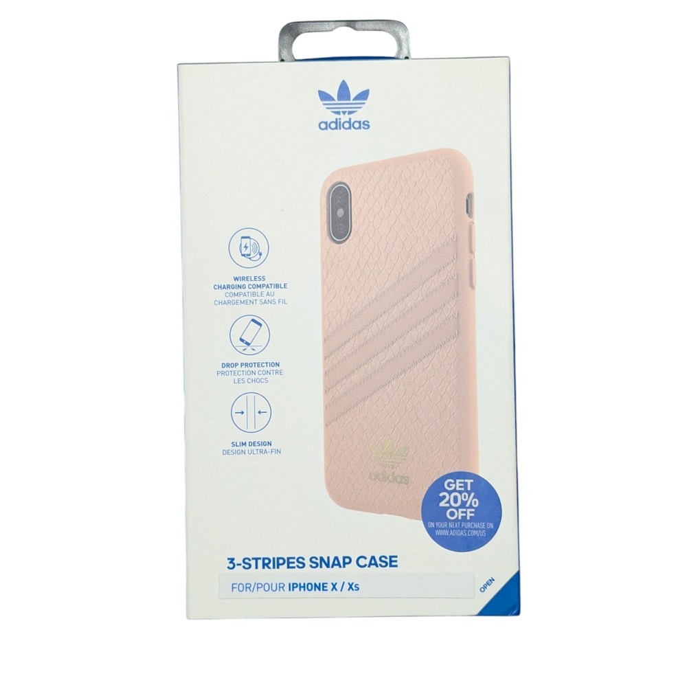 i9. Adidas 3-Stripes Snap Case for Apple iPhone XS and X - Pink Snake / Gold